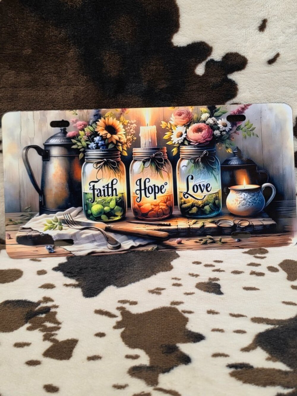 Faith Hope Love Mason Jars Custom Car Tag Handmade Vehicle License Plate